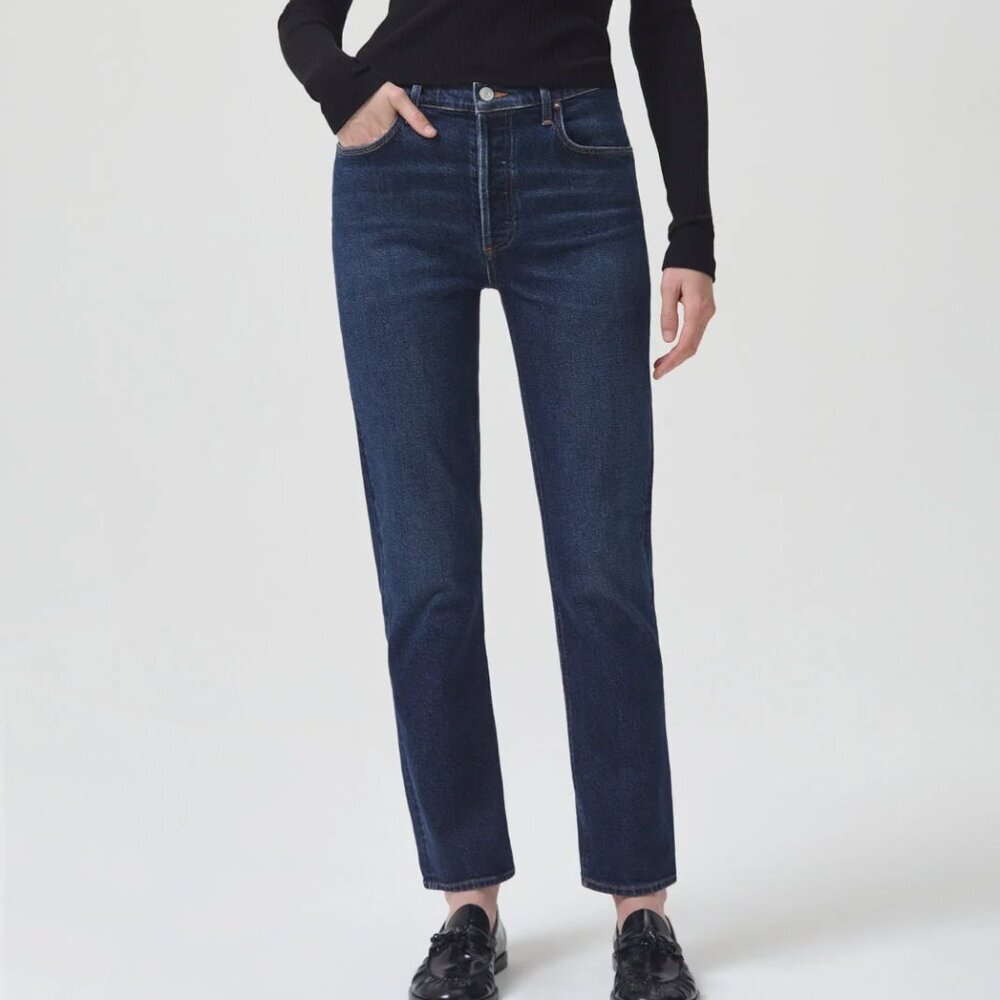 Agolde Riley Long High Rise Straight Leg Divided Jeans
